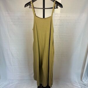Farmhouse Frocks Maggie Wide Leg Overalls Olive Green Linen XS